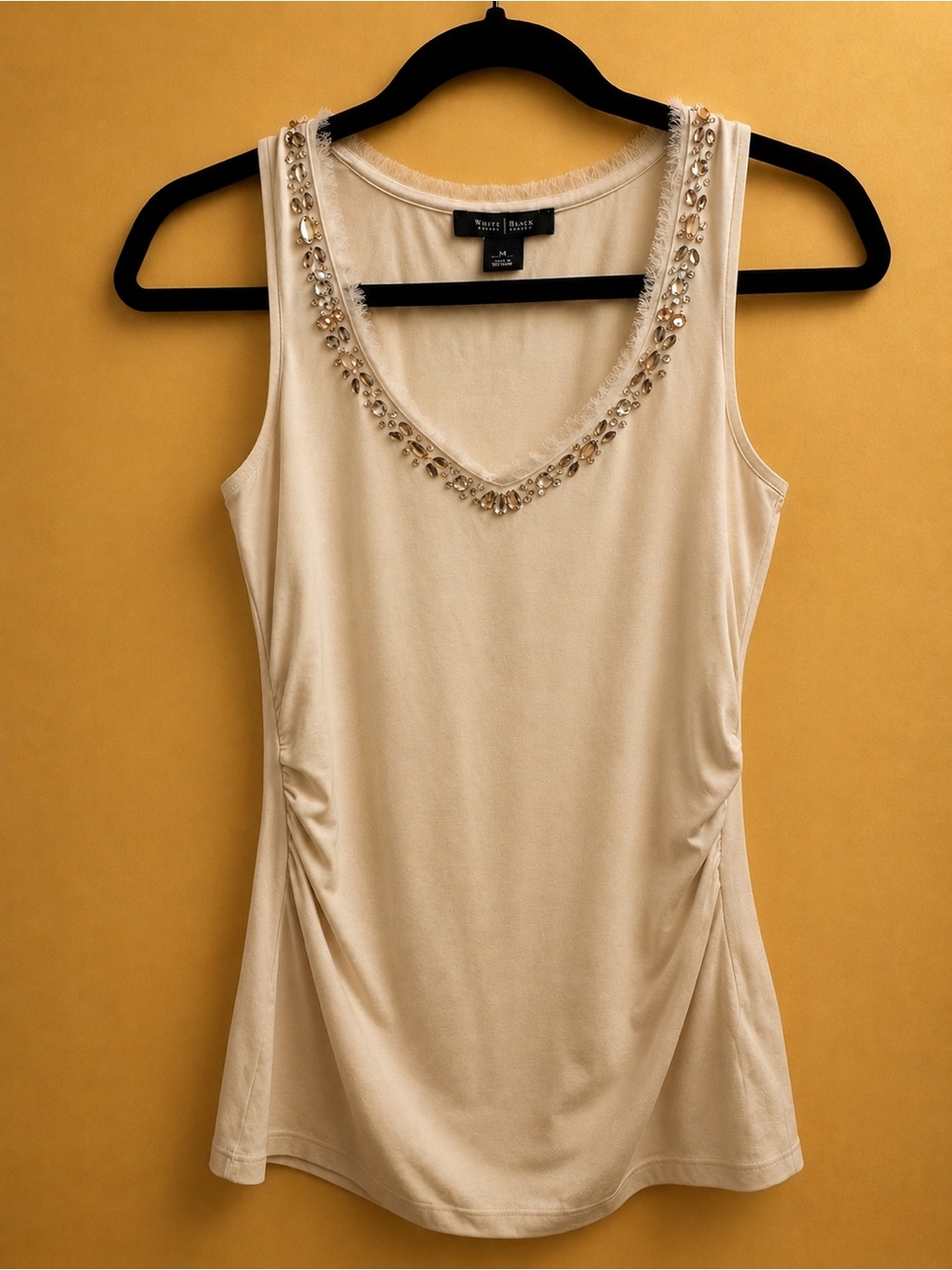White House Black Market Cream Beaded Scoop Neck Tank
